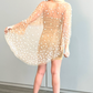 Custom couture beaded cape midi made to order featuring mother of pearl button details amazing to wear on top of a short - long dress or a jumpsuit